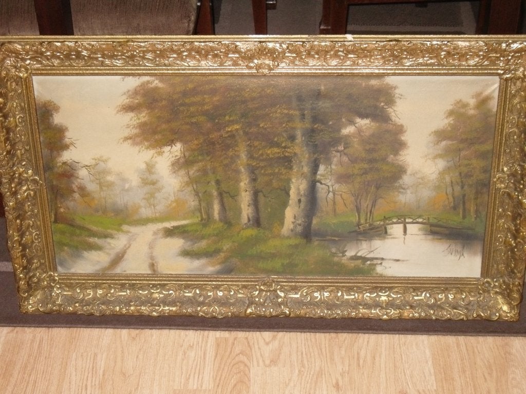 Mooie, oude schilderij 40x80, Doek, Oud hollands, Ophalen of Verzenden, Landschap