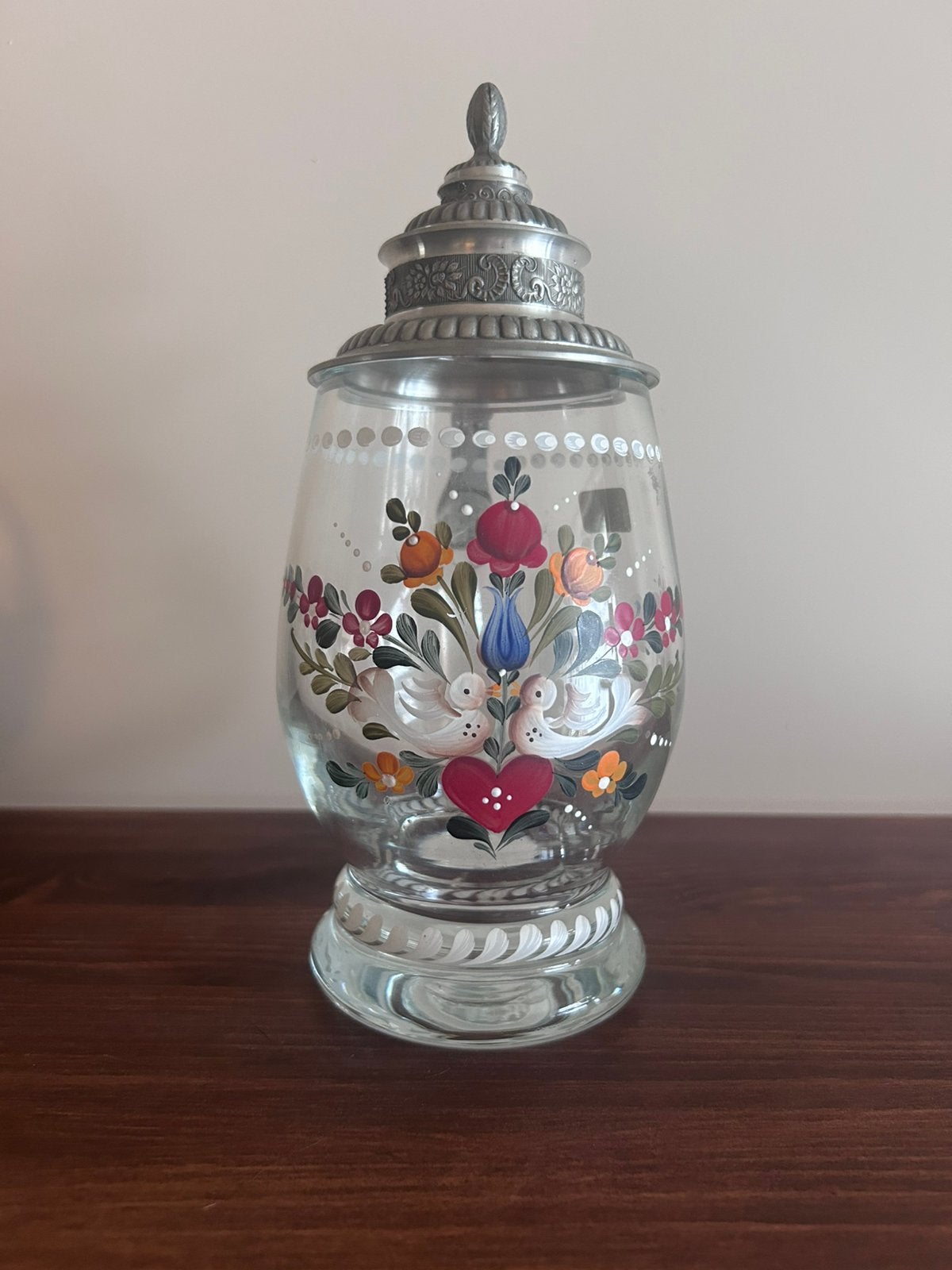 handgeschilderde Joska bierpul / glas met tinnen deksel, Antiek en Kunst, Ophalen of Verzenden