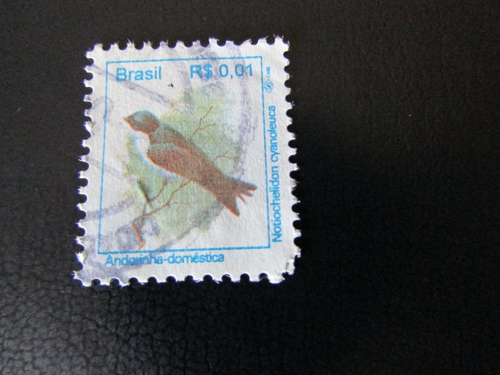 Postzegel Vogel: Blauw-Witte Zwaluw uit Brazilië, Ophalen of Verzenden, Gestempeld, Dier of Natuur