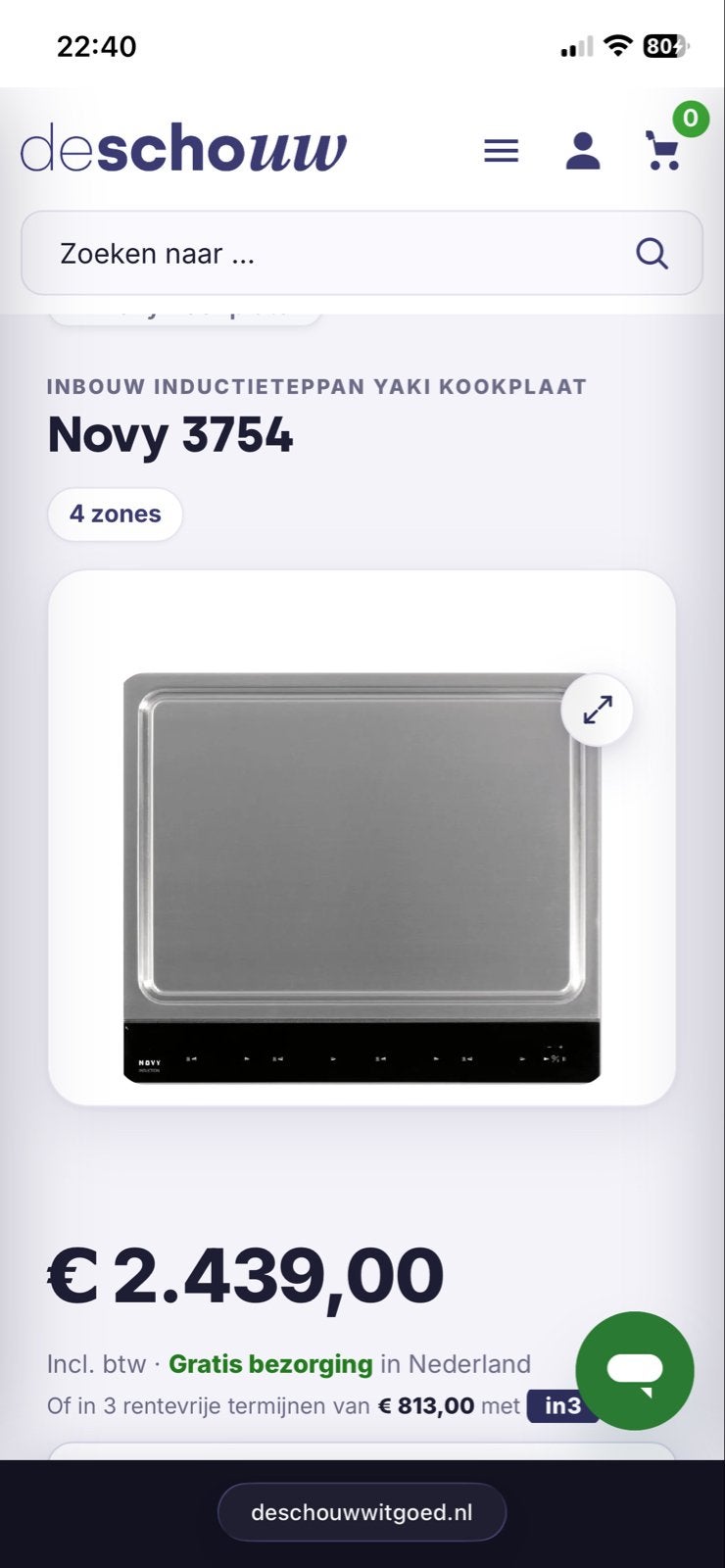 Novy 3754 Inbouw Inductie Teppanyaki Kookplaat 4 Zones, Witgoed en Apparatuur, Ophalen, 4 kookzones, Zo goed als nieuw, Inbouw