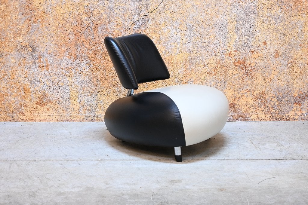 ZGAN Leolux Pallone design fauteuil in grijs + zwart leer, Leolux, Leolux, 75 tot 100 cm, Ophalen of Verzenden