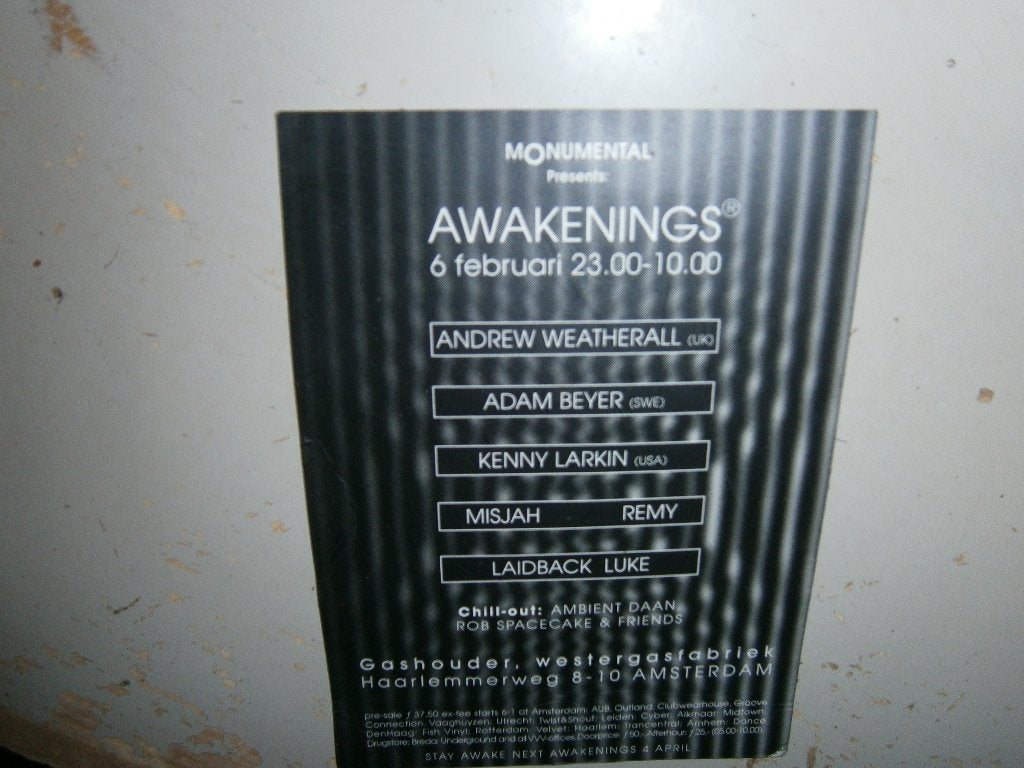 Awakenings - Gashouder Amsterdam - 6 Februari 1999. Flyer, Ophalen, A4 of kleiner, Muziek, Rechthoekig Staand