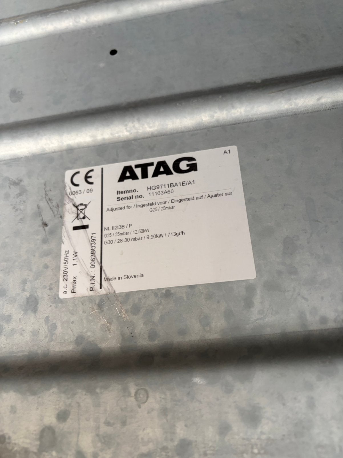Atag 5 pits gaskookplaat hg9711ba1e/a1, Ophalen, Gebruikt, Inbouw, Gas