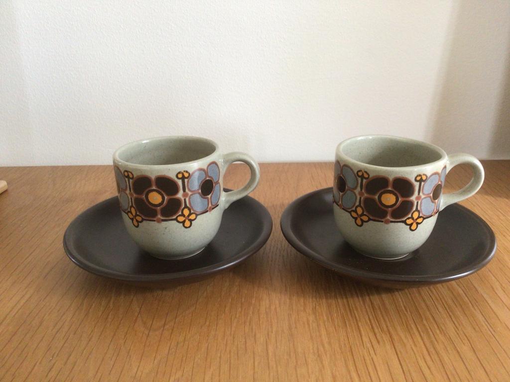 2 vintage Sphinx espresso kop en schotels, Huis en Inrichting, Keuken | Servies, Ophalen, Porselein, Overige stijlen, Kop(pen) en/of Schotel(s)