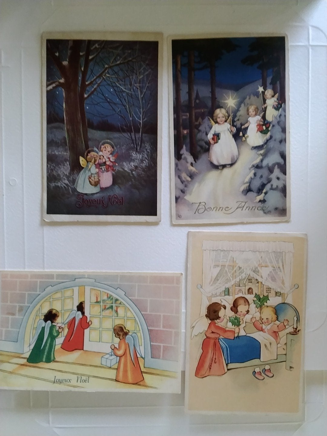 4 Oude Kerstkaarten met Engelen, Ophalen of Verzenden, 1940 tot 1960, Gelopen