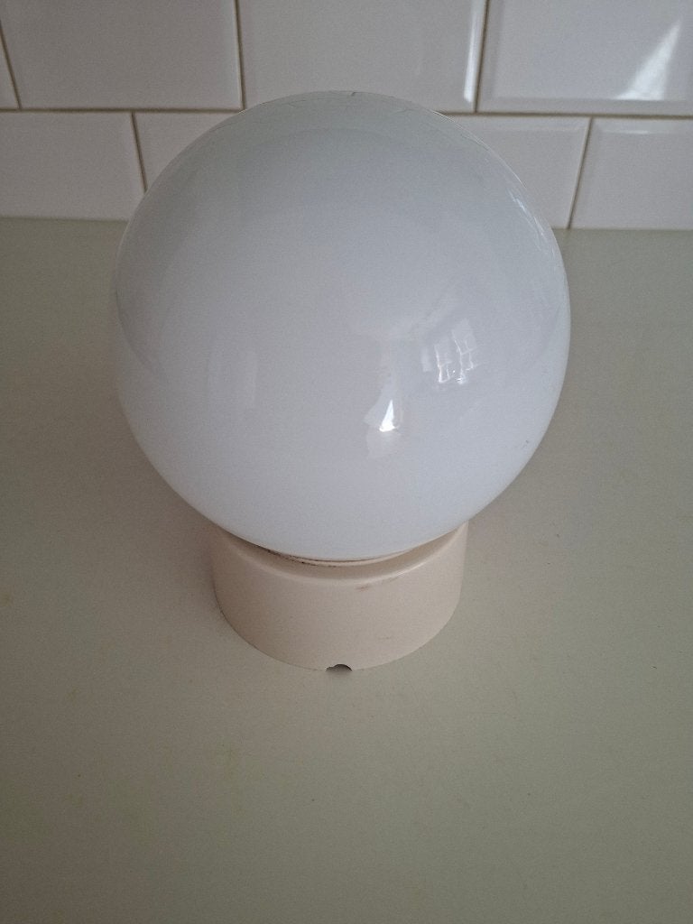 Bollamp, Gebruikt, Jaren 70, Wit, Glas