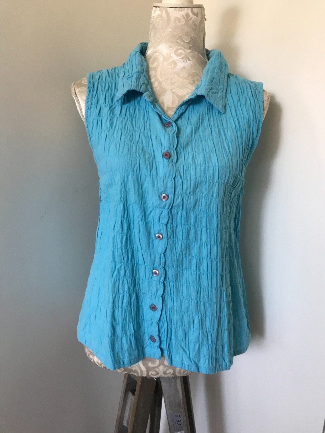 Turquoise Katoenen Mouwloze Blouse, Ophalen of Verzenden, Zo goed als nieuw, Maat 38/40 (M), Overige kleuren