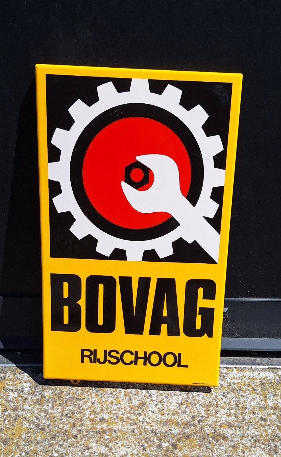 Vintage Emaille Bovag Rijschool bord, Langcat Bussum., Reclamebord, Gebruikt, ., Ophalen of Verzenden