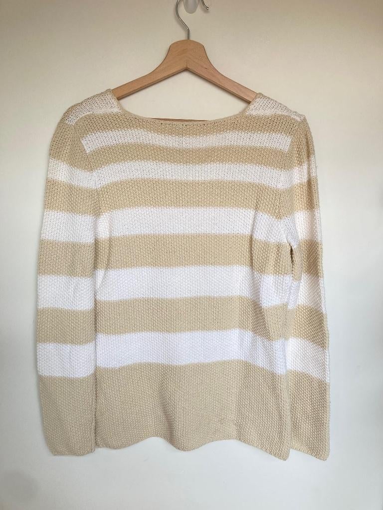 Brax beige met wit grofgebreide trui maat 42, Koningin Wilhelminaplein 13 World Fashio, 1062 HH, Amsterdam, Info@brax.com, Beige