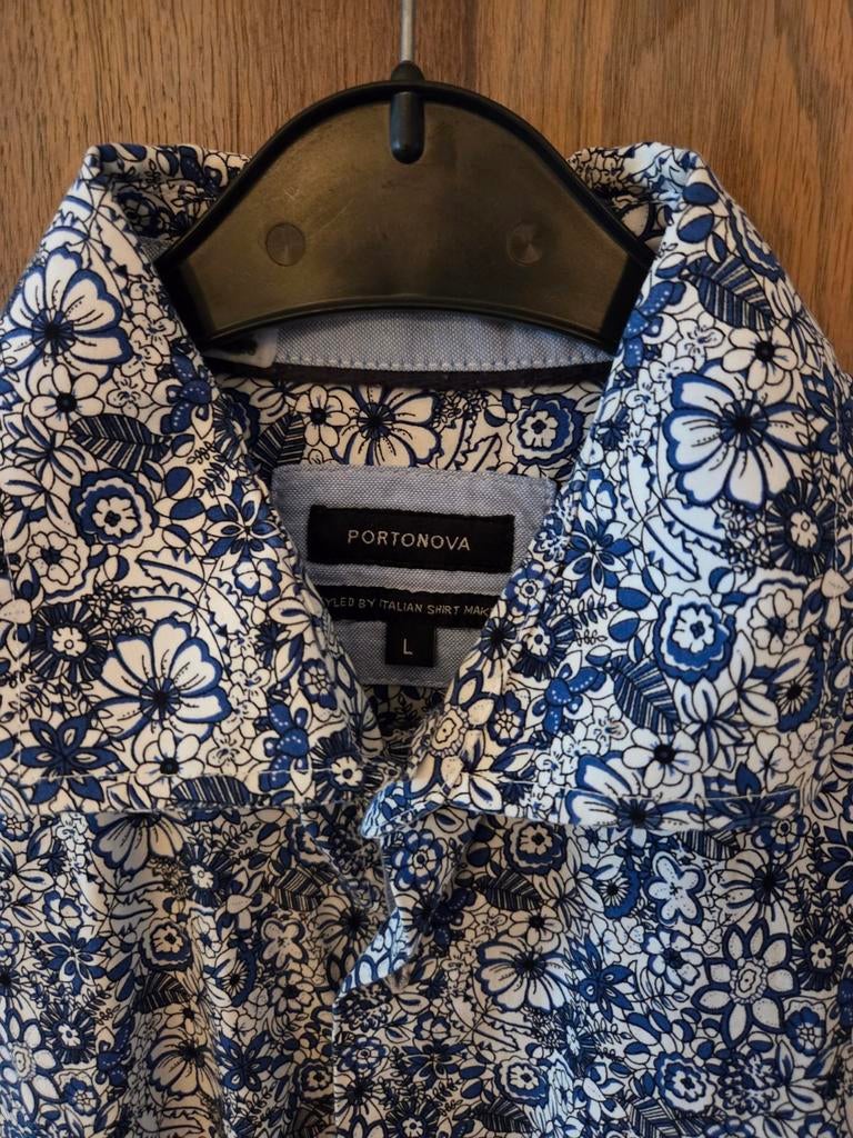 Portonova overhemd met bloemenprint, maat L, Ophalen of Verzenden, Zo goed als nieuw, Blauw