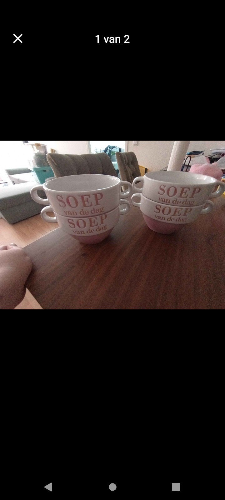 4 soep kommen roze wit, Ophalen, Gebruikt, Kom(men), Overige stijlen