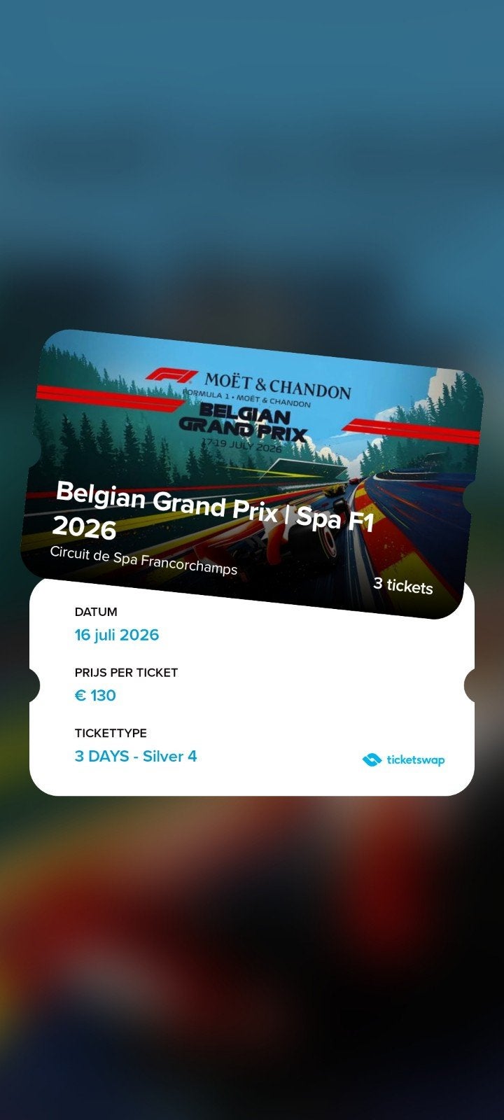 Belgian grandprix f1 Spa tickets 3 dagen Silver 4. Overdekte, Eén persoon