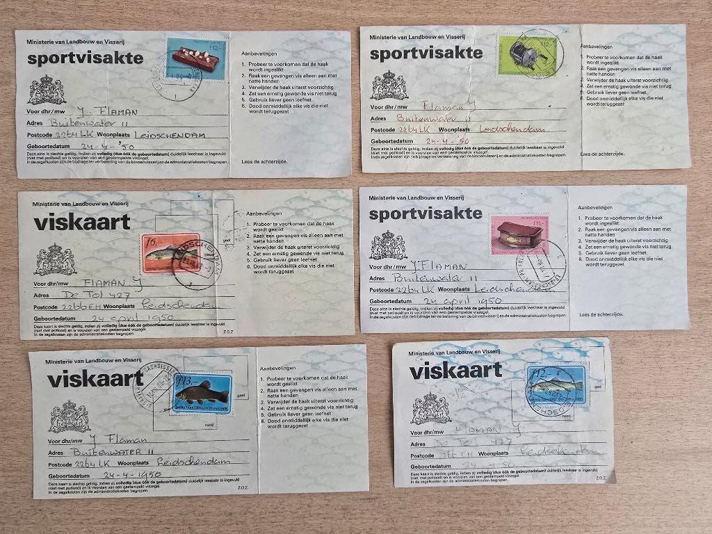 Zes oude sportvisakten, Ophalen of Verzenden, Gebruikt