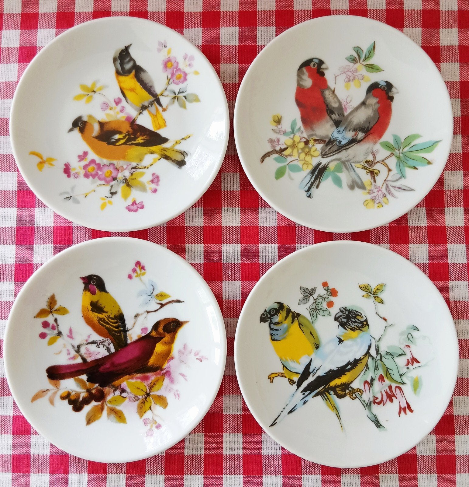4 petit four schaaltjes theetips met vogels, Overige typen, Ophalen of Verzenden, Zo goed als nieuw, Overige stijlen