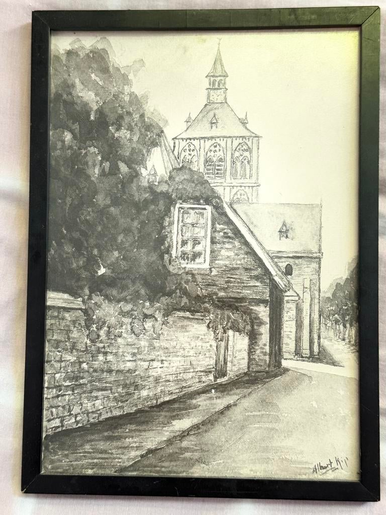 Tekening Dordrecht, grote kerk Albert kip tekenaar, Ophalen of Verzenden
