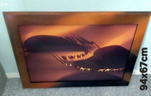 Woestijnlandschap met karavaan - Ingelijst schilderij, Realistisch, Overige ondergronden, Bijzondere lijst, Ophalen of Verzenden