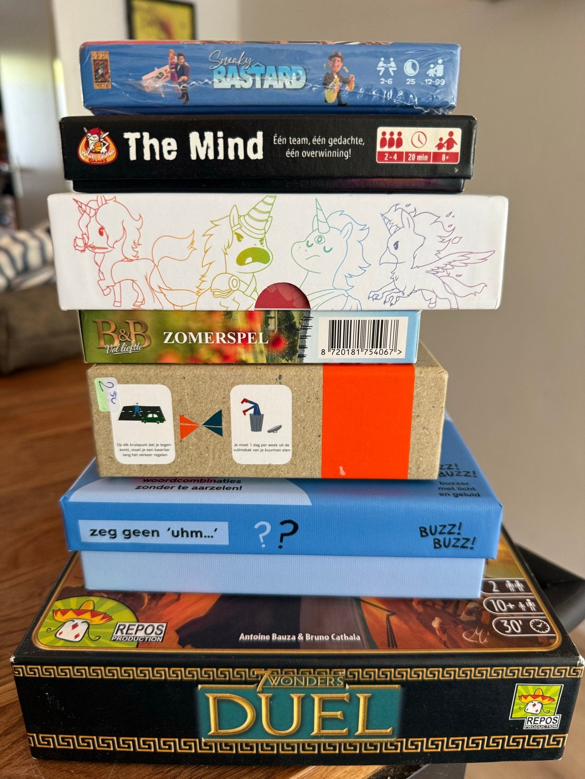 Set 7 spellen: oa Duel, Unstable Unicorns, The Mind, Een of twee spelers, Ophalen of Verzenden, Nieuw, Reisspel