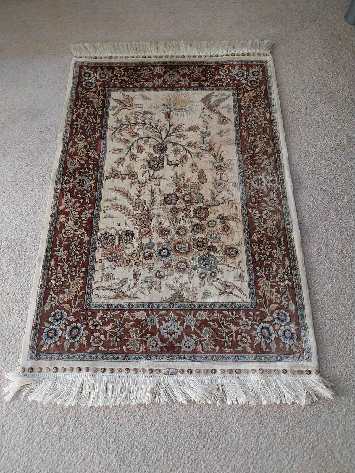 Perzisch tapijt zijde op zijde, Huis en Inrichting, 100 tot 150 cm, Perzisch, Klassiek, Oosters, Zo goed als nieuw, Crème