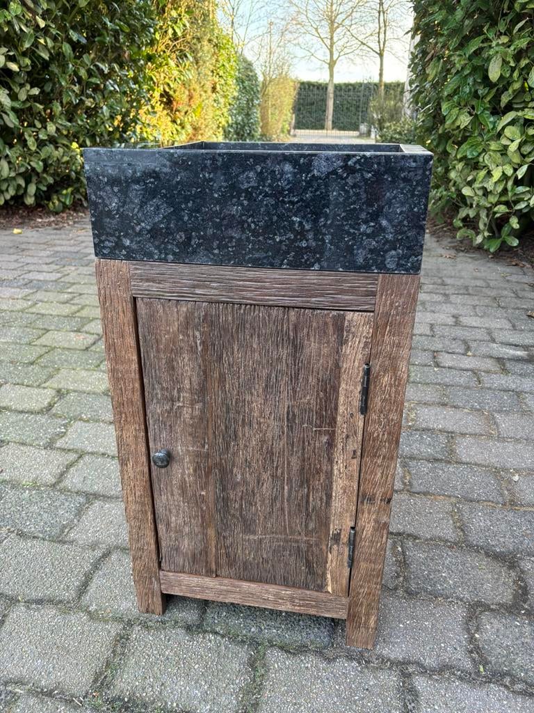 Stoer wc meubel Old Wood met hardstenen bak, Huis en Inrichting, Badkamer | Badkamermeubels, Ophalen, Minder dan 50 cm, Nieuw