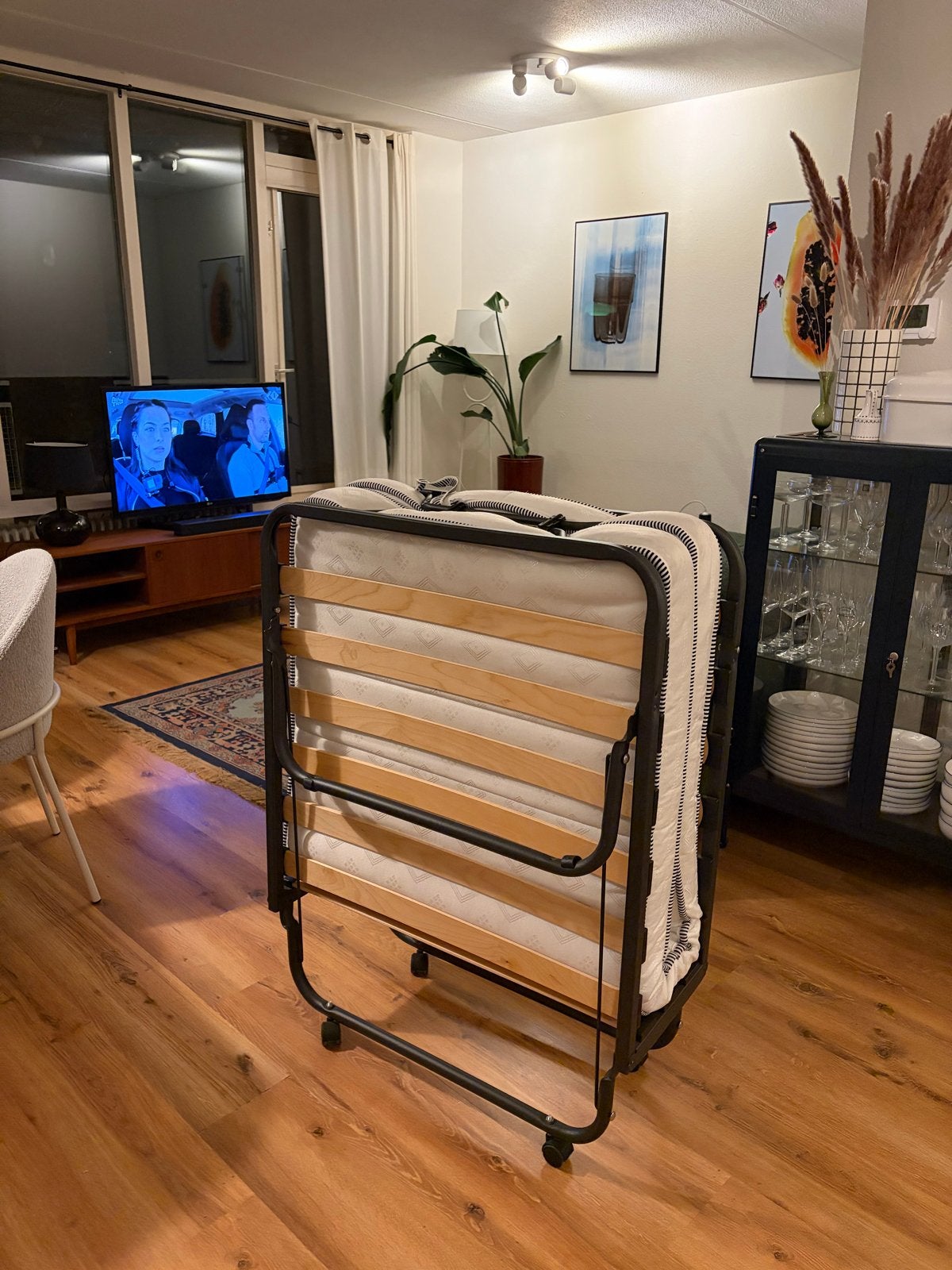 Opvouwbaar logeerbed / stretcher met matras en hoes, Ophalen, Eenpersoons, Zwart, 80 cm