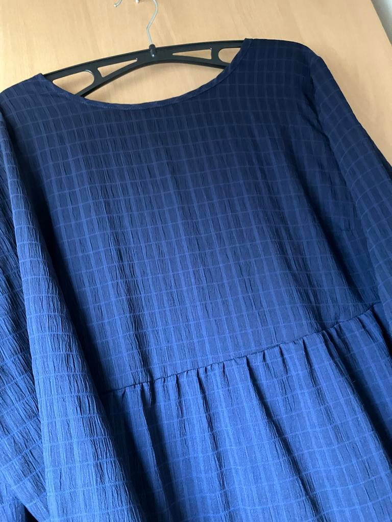 Donkerblauwe geruite tuniek met lange mouwen maat 44/XL, Blauw, Maat 42/44 (L), Ophalen of Verzenden, Zo goed als nieuw