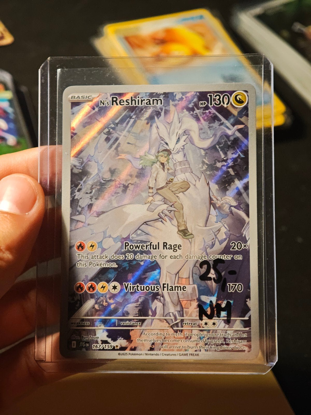 N's Reshiram Pokémon Kaart - Full Art Foil, Ophalen of Verzenden, Zo goed als nieuw, Losse kaart, Foil