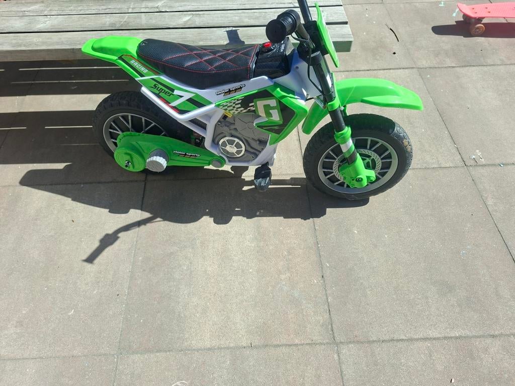 Elektrische kinder crossmotor 12V groen met zijwielen, Ophalen, Nieuw