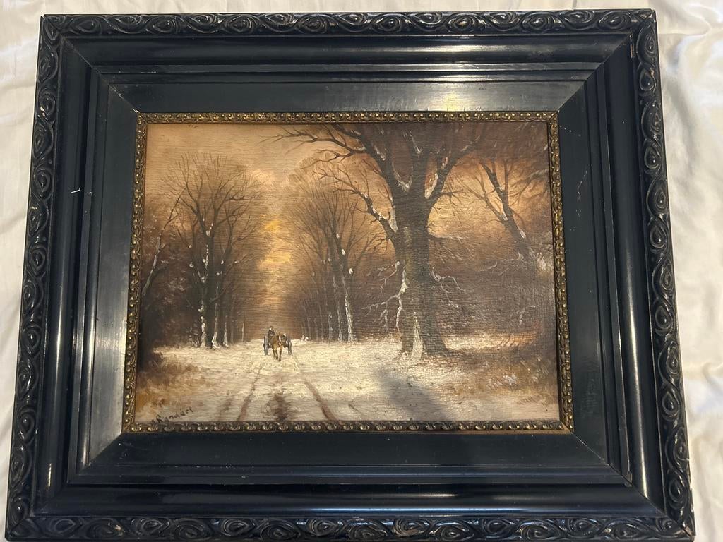 Schilderij H. Sanders - Winterlandschap met figuren, Antiek en Kunst, Kunst | Schilderijen | Klassiek, Ophalen of Verzenden
