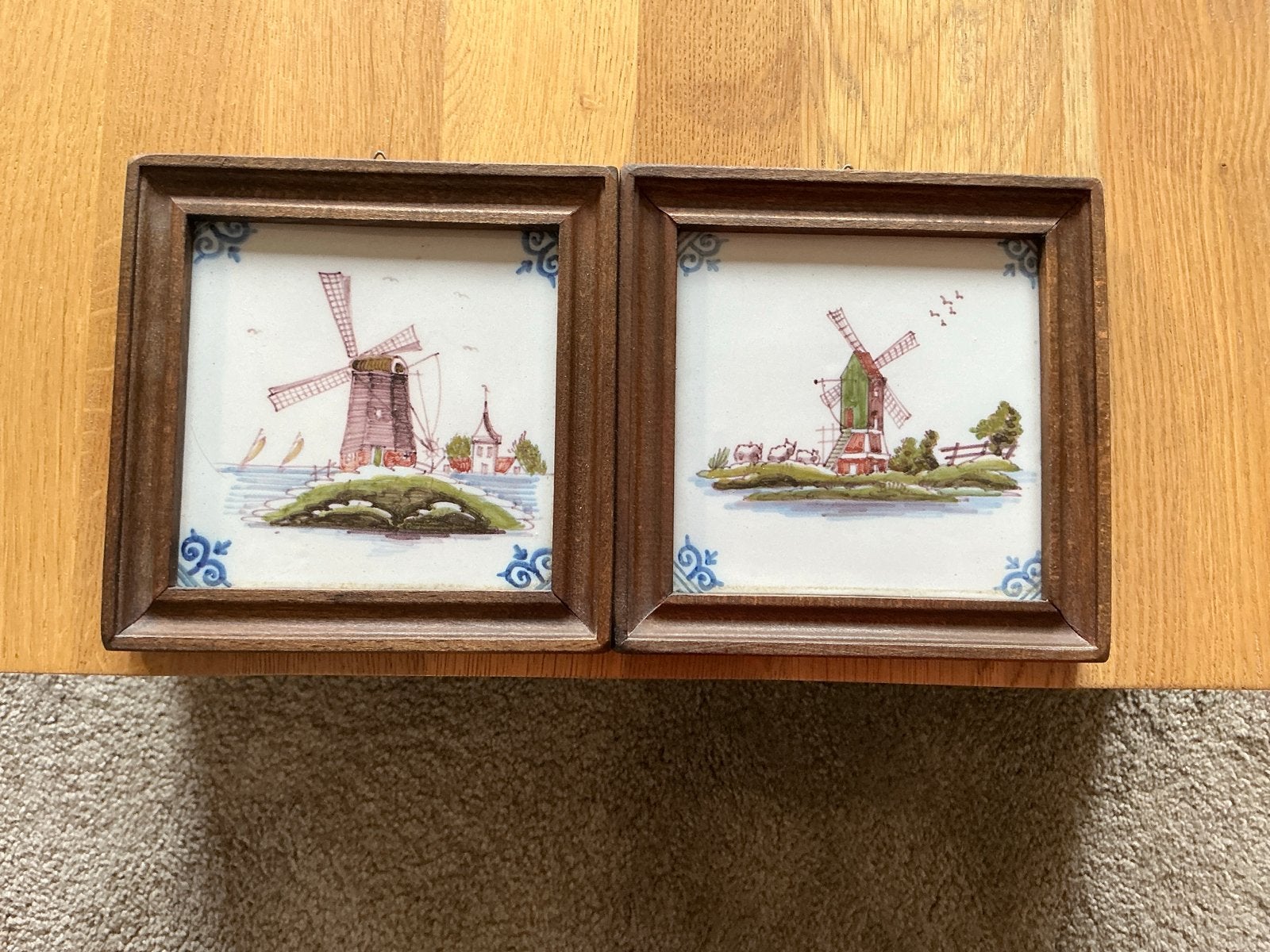 Set van 2 handgeschilderde Hollandse molentegels, Ophalen of Verzenden