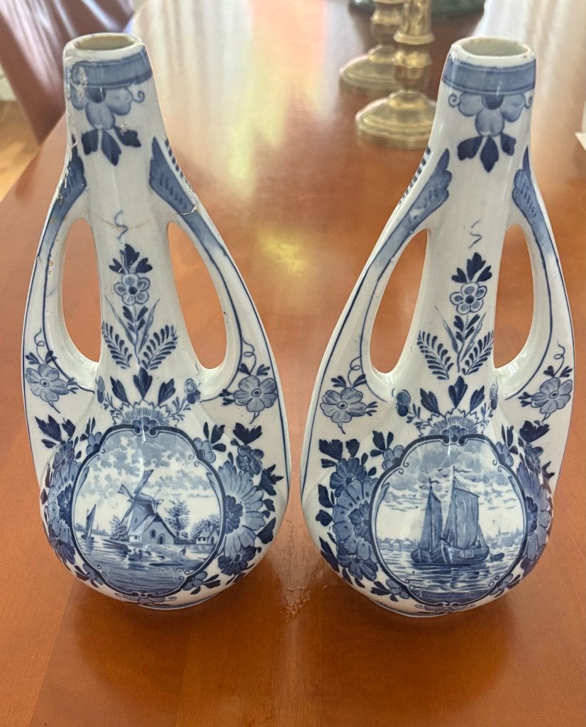 Vazen met oren Mosa 515 Delfts blauw - Art Nouveau model, Ophalen of Verzenden