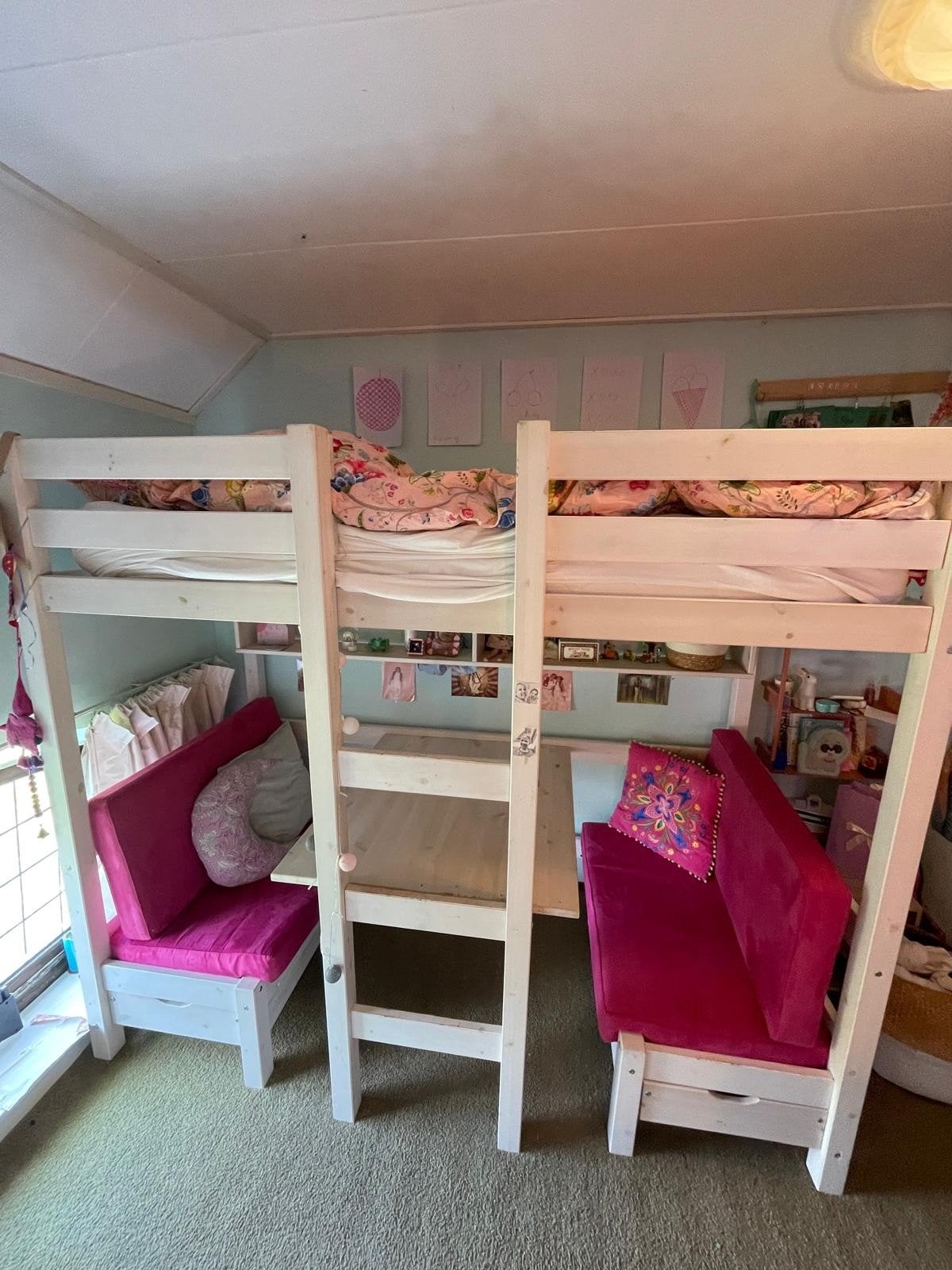 Hoogslaper, hout, met zitje/logeerbed, Ophalen, Hoogslaper, Eenpersoons, 210 cm