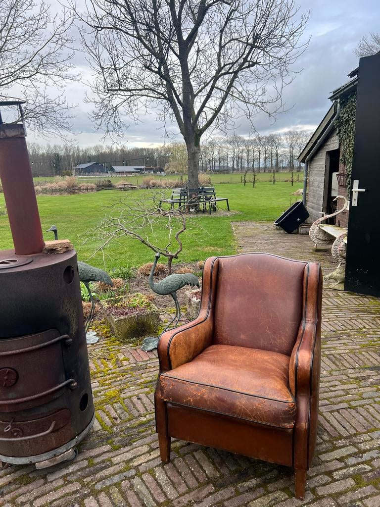 Vintage Schapenleren Fauteuil - Comfort en Stijl, Huis en Inrichting, Fauteuils, Ophalen, Gebruikt, Leer, 75 tot 100 cm