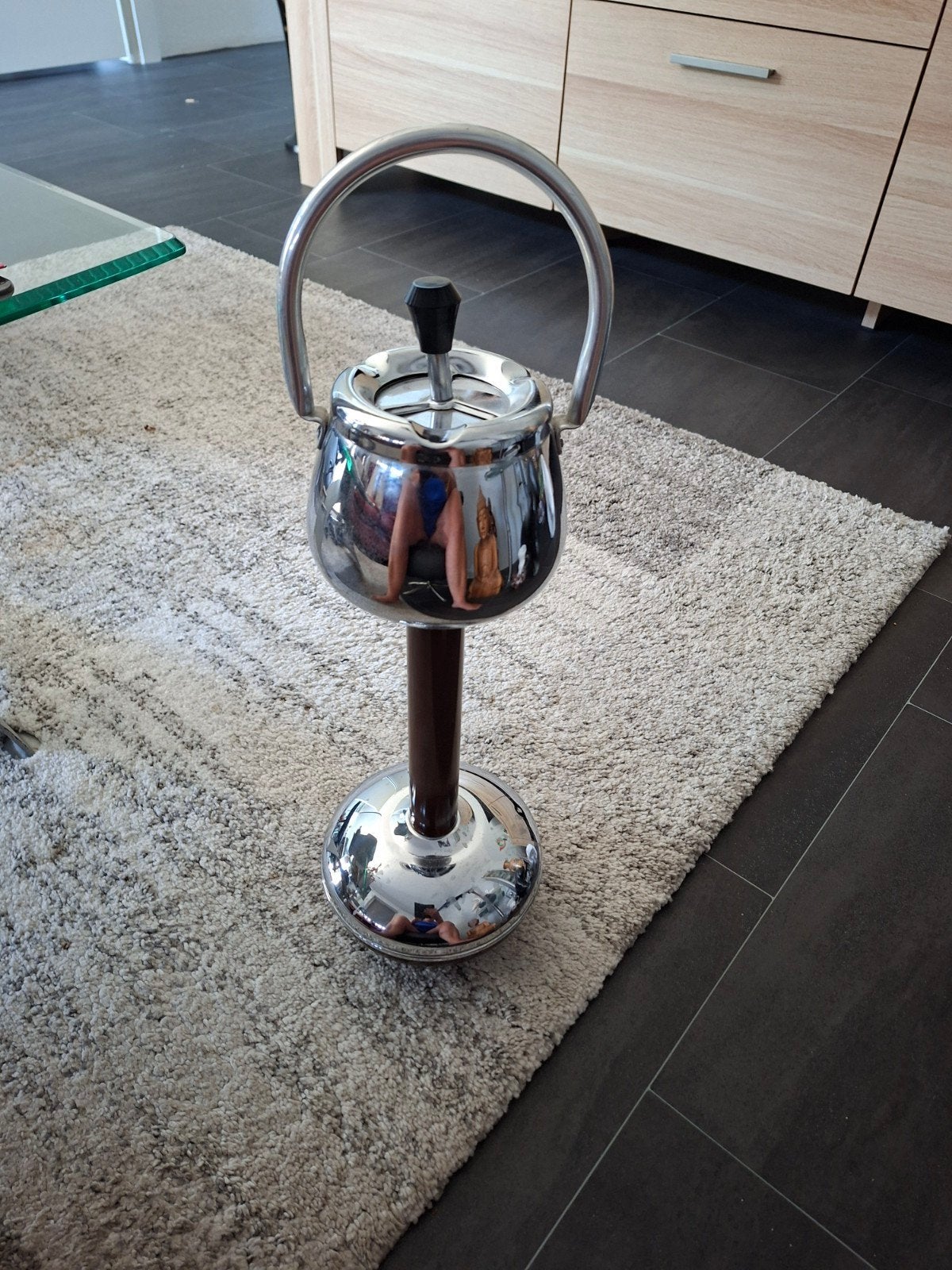 Vintage staande asbak - Chroom, Ophalen, Gebruikt, Asbak