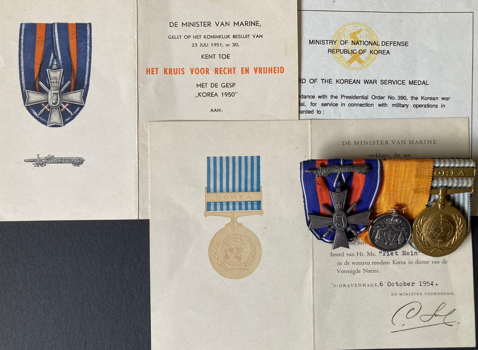 Medaille, oorkonde, korea, marine, Verzamelen, Militaria | Algemeen, Verzenden, Marine, Nederland, Lintje, Medaille of Wings