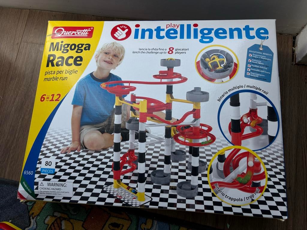 Quercetti Migoga Race knikkerbaan - 80 onderdelen, Ophalen, Gebruikt, Overige merken