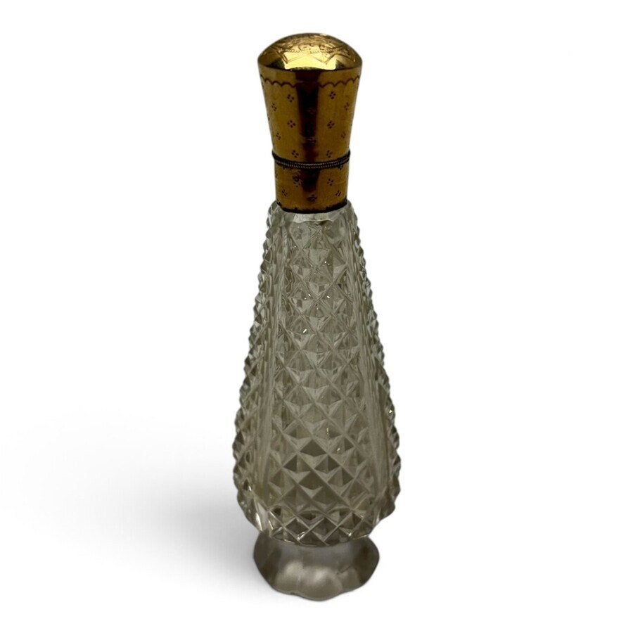 19e eeuwse kristallen parfumflacon met gouden montuur, Ophalen of Verzenden