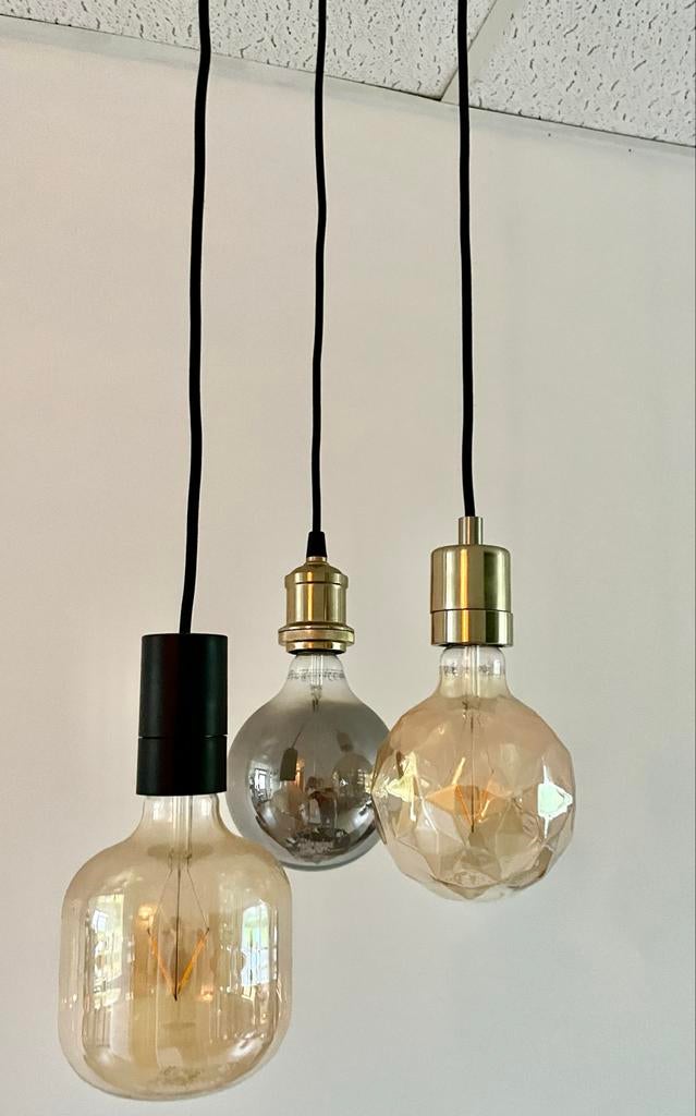Industriële Hanglampen met LED Peertjes - Set van 3, Ophalen, 50 tot 75 cm, Minimalistisch industrieel, Zo goed als nieuw
