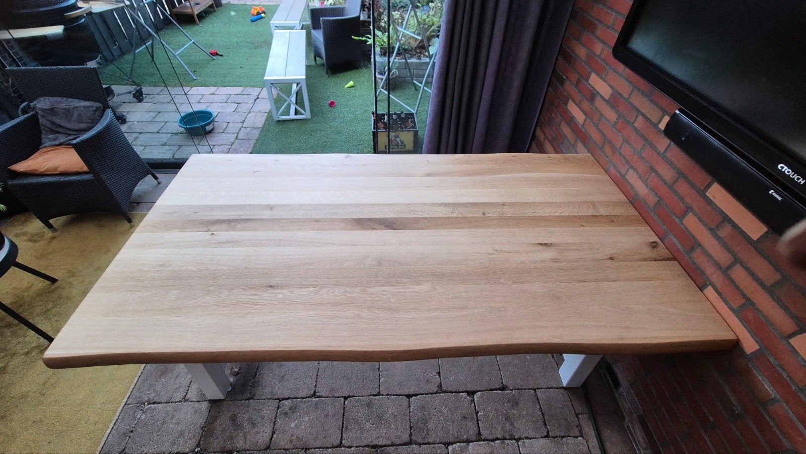 Eikenhouten boomstam tafel 200x100x71cm, Ophalen, Gebruikt, Eikenhout, 200 cm of meer