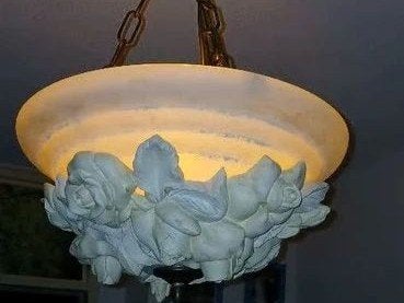 Prachtige Vintage Art Deco Schaallamp met Gipsen Rozen, Huis en Inrichting, Lampen | Hanglampen, Ophalen of Verzenden, Zo goed als nieuw
