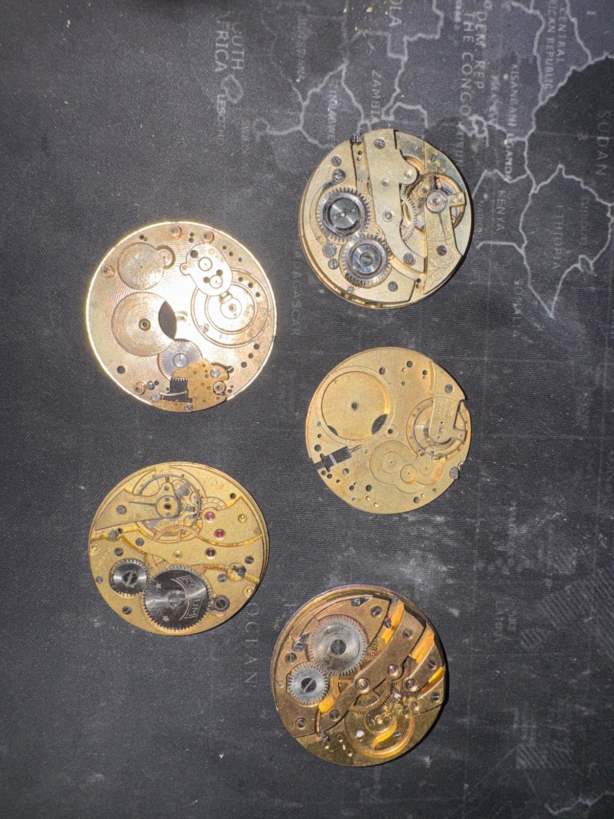 Lot van 5 antieke zakhorloge uurwerken - voor onderdelen, Overige merken, Overige materialen, Zakhorloge, Ophalen of Verzenden