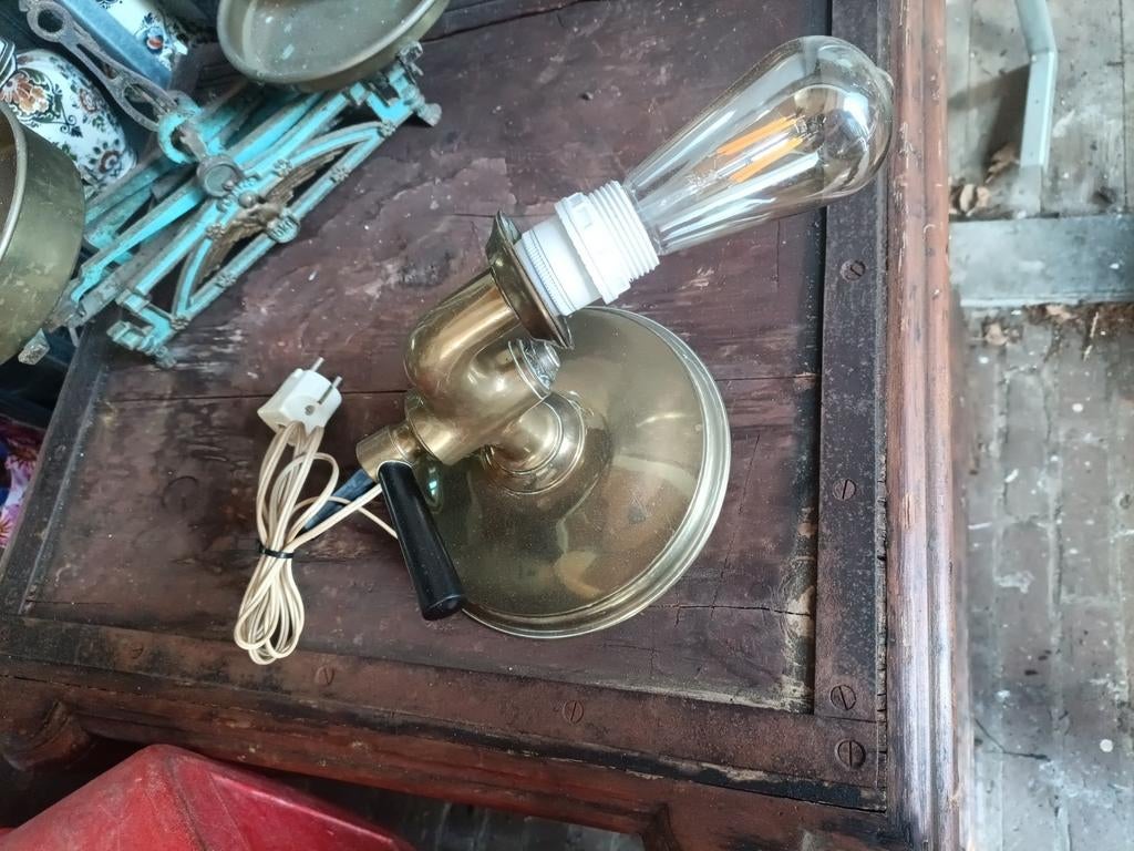 Koperen oude tapkraan lamp, Ophalen of Verzenden