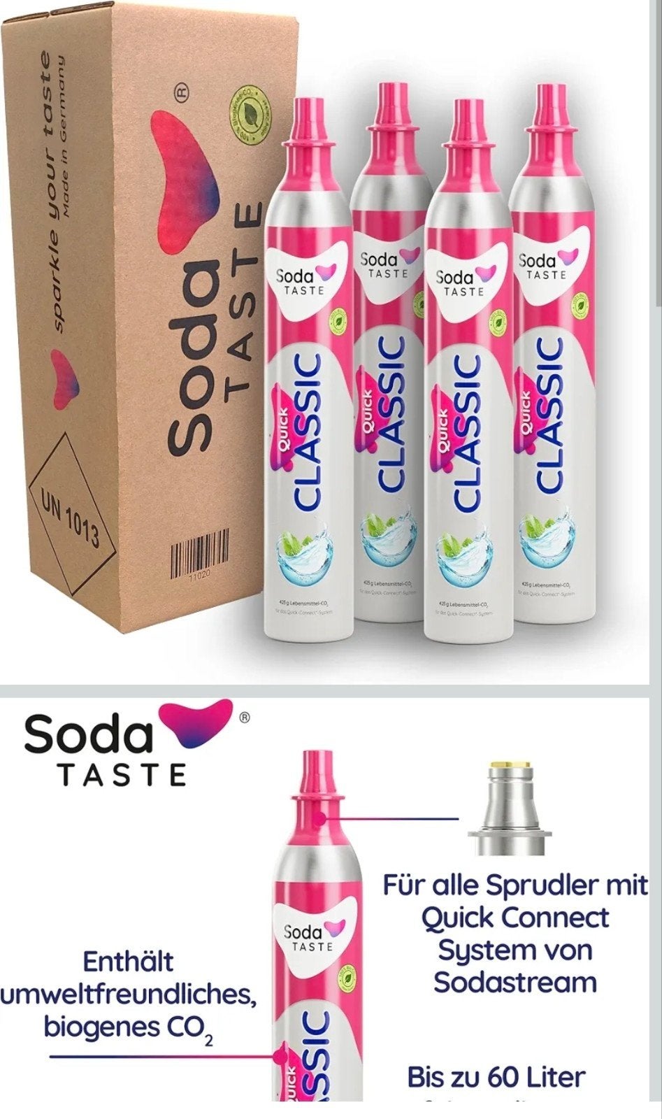Soda Taste Quick Classic CO2 cilinders (4 stuks), Overige typen, Nieuw, Ophalen of Verzenden, Metaal