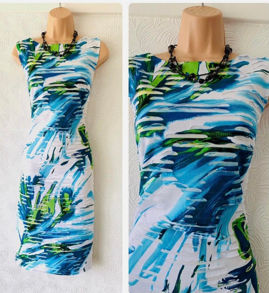 Frank Lyman elegante jurk wit met blauw tinten maat 46/48, Kleding | Dames, Overige kleuren, Verzenden, Maat 46/48 (XL) of groter