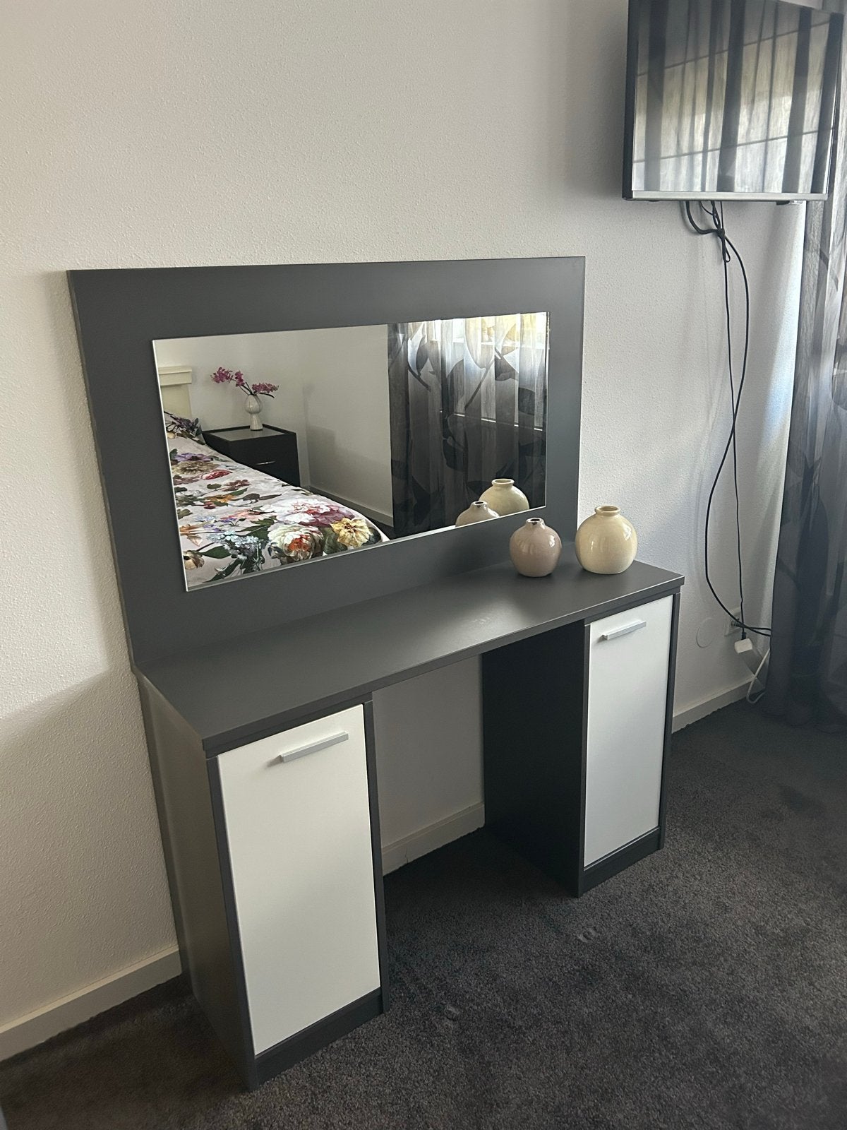 Gratis make-up tafel met spiegel en opbergruimte, Ophalen, Gebruikt, Hout, 100 tot 150 cm