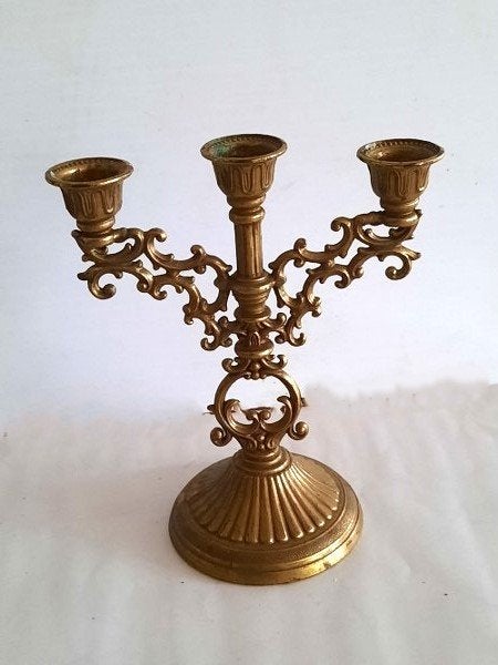 Vintage Italiaanse messing Mini Kandelaar 3-Armig – Gada (2), Ophalen of Verzenden