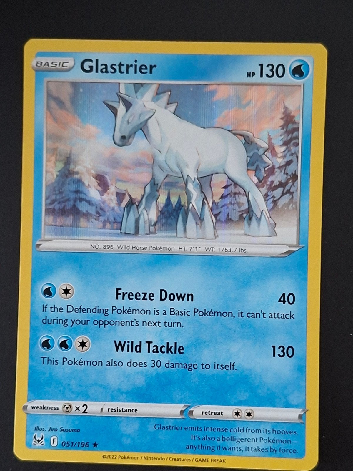 Glastrier Holo 051/196 Lost Origin Pokémon Kaart, Ophalen of Verzenden, Zo goed als nieuw, Losse kaart, Foil