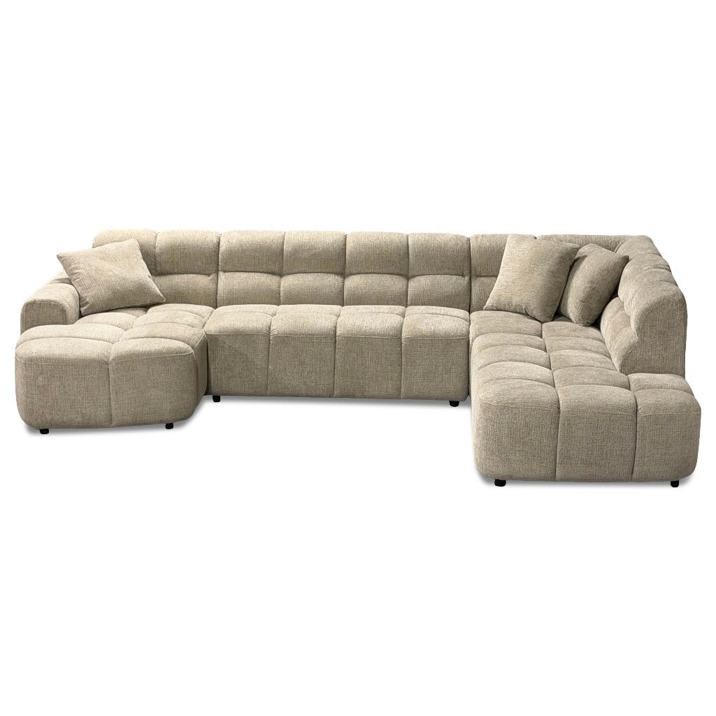 Foto 9 van Vakken bank taupe stof lounge hoekank **uit voorraad**