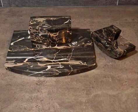 Vintage Marmeren Inktbakje Set - Zwart met Goud, Antiek en Kunst, Antiek | Kantoor en Zakelijk, Ophalen of Verzenden