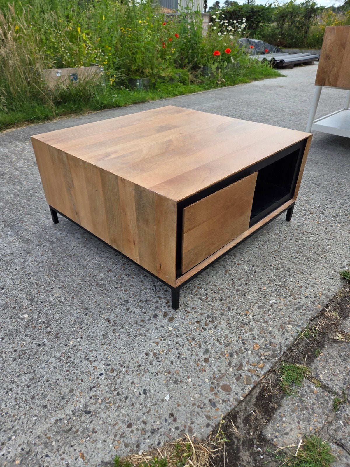 Salontafel mangohout met lade - zo goed als nieuw, Ophalen, 50 tot 100 cm, 50 tot 100 cm, Zo goed als nieuw