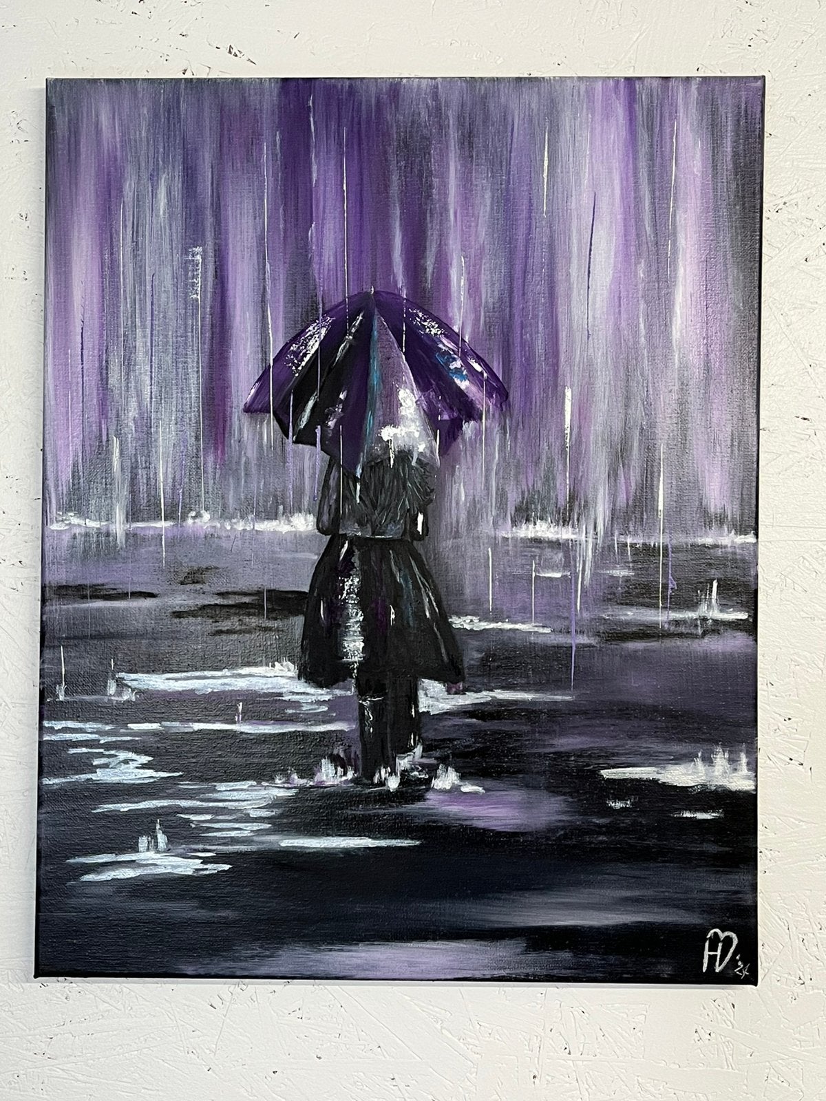 Olieverfschilderij purple rain, Antiek en Kunst, Ophalen of Verzenden
